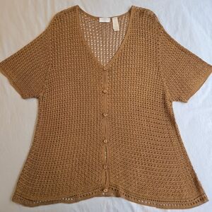 Elisabeth by Liz Claiborne Vintage Golden Brown Crochet Button Front Blouse Boho
